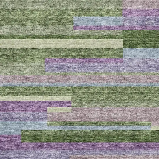 Artichoke Green Purple And Blue Striped Washable Area Rug With UV Protection Photo 2