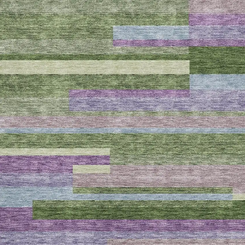 Artichoke Green Purple And Blue Striped Washable Area Rug With UV Protection Photo 2