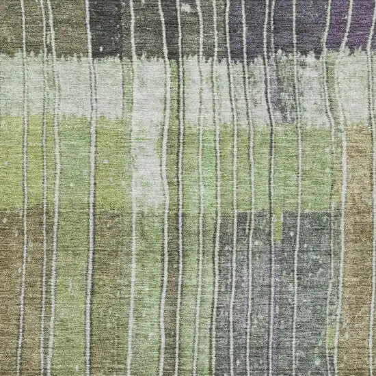 Artichoke Green Purple And Charcoal Striped Washable Area Rug With UV Protection Photo 3