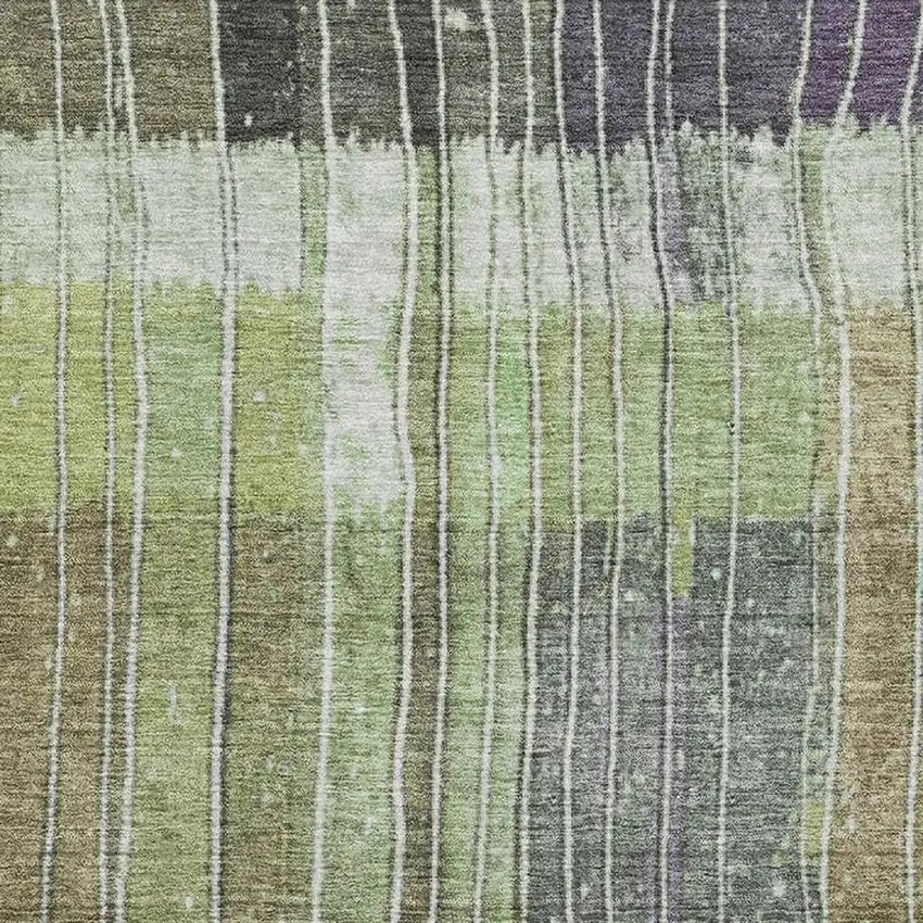 Artichoke Green Purple And Charcoal Striped Washable Area Rug With UV Protection Photo 3