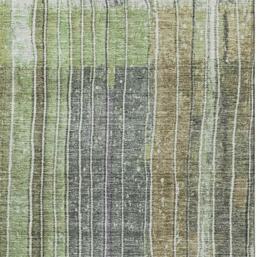 Artichoke Green Purple And Charcoal Striped Washable Area Rug With UV Protection Photo 3