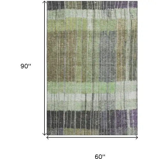 Artichoke Green Purple And Charcoal Striped Washable Area Rug With UV Protection Photo 9