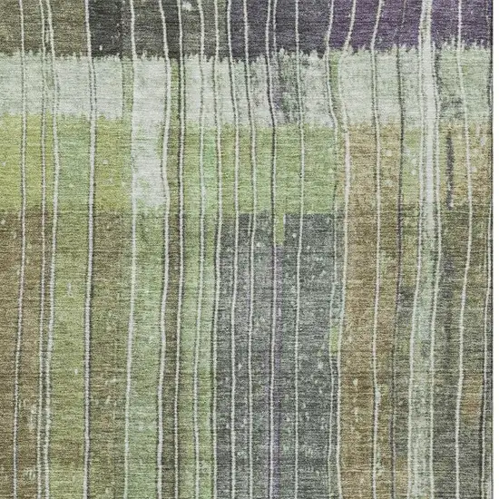 Artichoke Green Purple And Charcoal Striped Washable Area Rug With UV Protection Photo 4