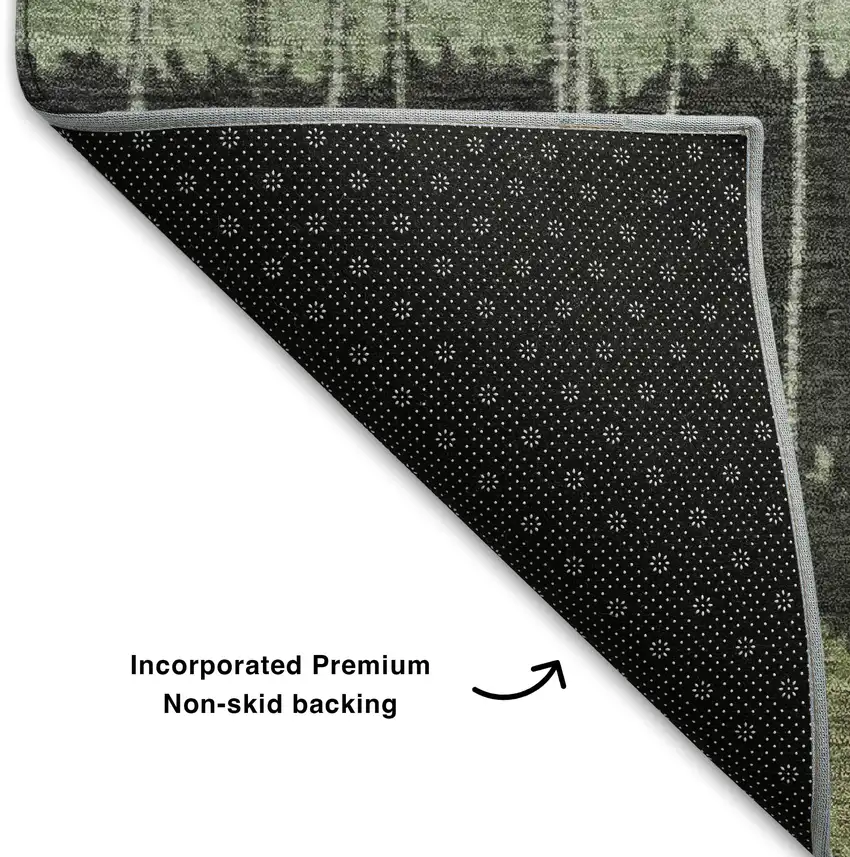 Artichoke Green Purple And Charcoal Striped Washable Area Rug With UV Protection Photo 6