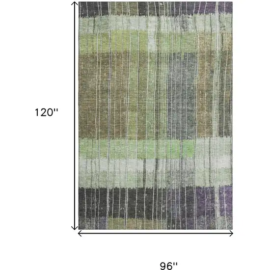 Artichoke Green Purple And Charcoal Striped Washable Area Rug With UV Protection Photo 8