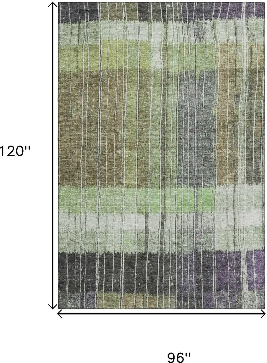 Artichoke Green Purple And Charcoal Striped Washable Area Rug With UV Protection Photo 8