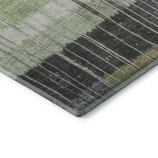 Artichoke Green Purple And Charcoal Striped Washable Area Rug With UV Protection Photo 7