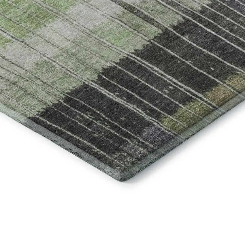 Artichoke Green Purple And Charcoal Striped Washable Area Rug With UV Protection Photo 7