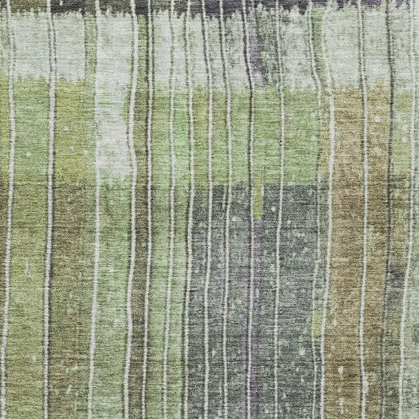 Artichoke Green Purple And Charcoal Striped Washable Area Rug With UV Protection Photo 3