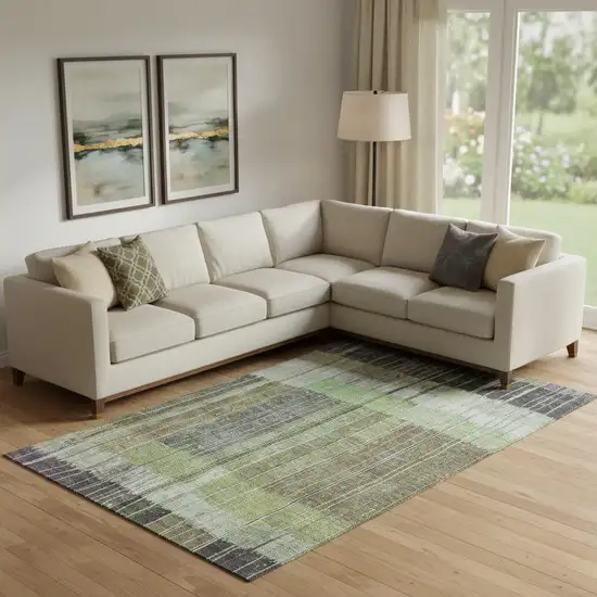 Artichoke Green Purple And Charcoal Striped Washable Area Rug With UV Protection Photo 2