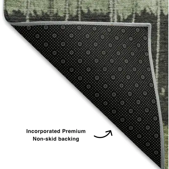 Artichoke Green Purple And Charcoal Striped Washable Area Rug With UV Protection Photo 7