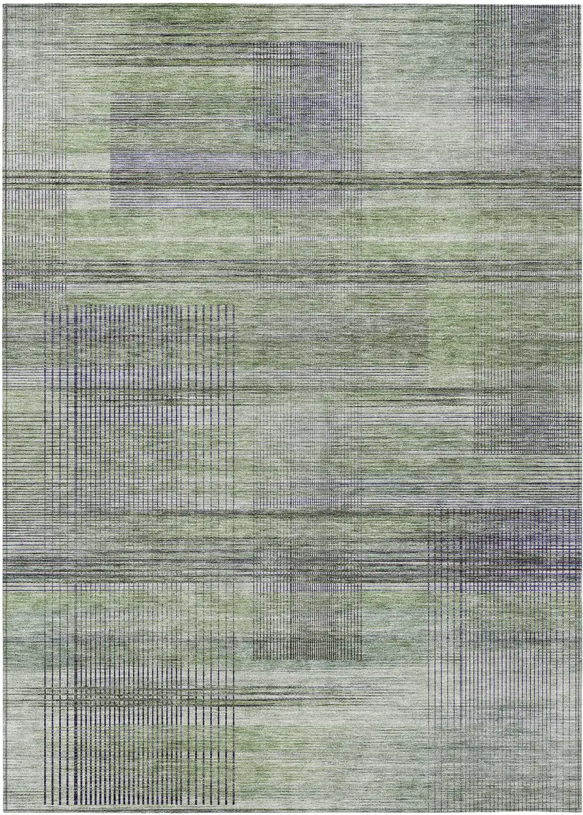 Artichoke Green Purple And Fern Green Striped Washable Indoor Outdoor Area Rug Photo 2