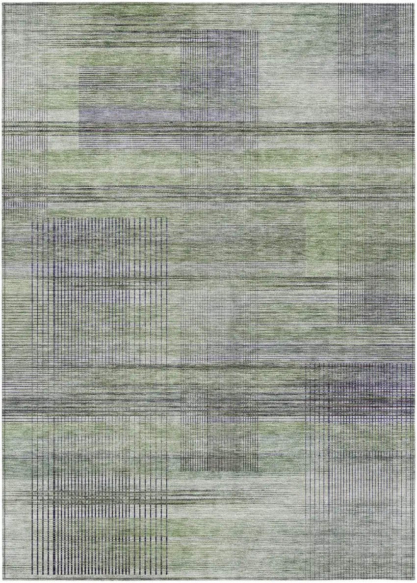 Artichoke Green Purple And Fern Green Striped Washable Indoor Outdoor Area Rug Photo 2
