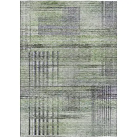 Artichoke Green Purple And Fern Green Striped Washable Indoor Outdoor Area Rug Photo 2