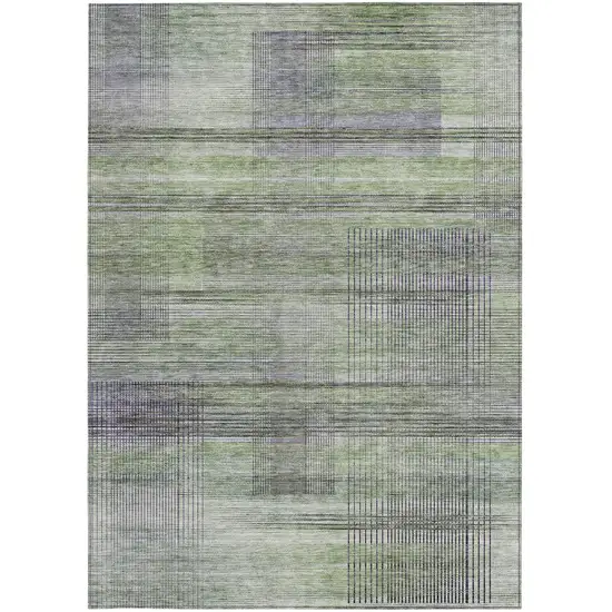 Artichoke Green Purple And Fern Green Striped Washable Indoor Outdoor Area Rug Photo 7