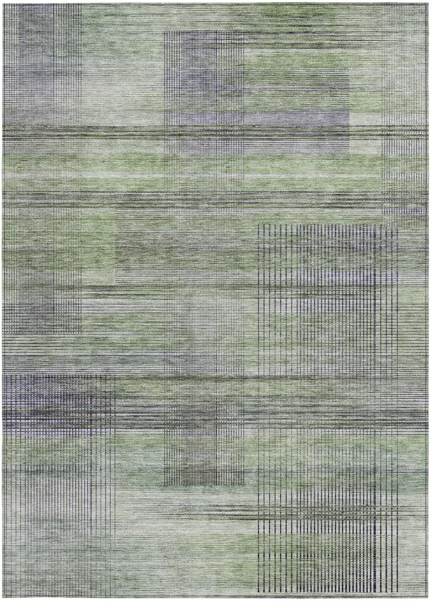 Artichoke Green Purple And Fern Green Striped Washable Indoor Outdoor Area Rug Photo 7