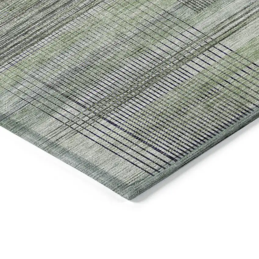 Artichoke Green Purple And Fern Green Striped Washable Indoor Outdoor Area Rug Photo 5