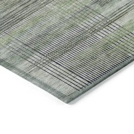 Artichoke Green Purple And Fern Green Striped Washable Indoor Outdoor Area Rug Photo 5
