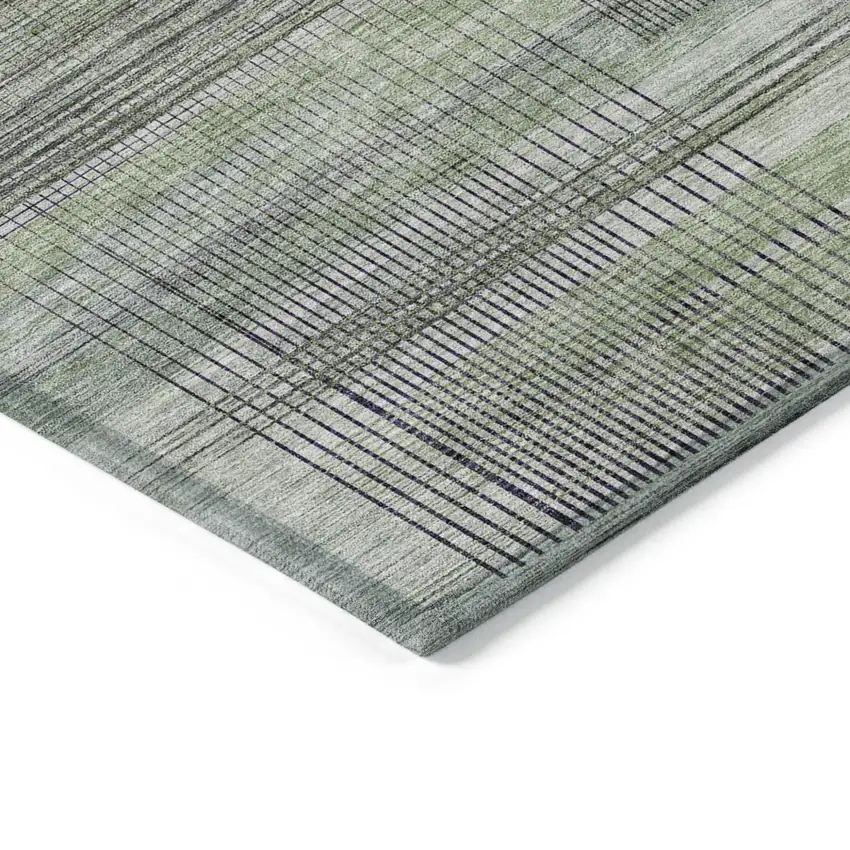 Artichoke Green Purple And Fern Green Striped Washable Indoor Outdoor Area Rug Photo 5