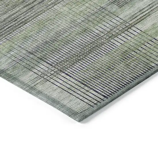 Artichoke Green Purple And Fern Green Striped Washable Indoor Outdoor Area Rug Photo 5
