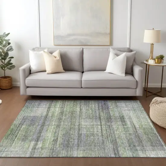 Artichoke Green Purple And Fern Green Striped Washable Indoor Outdoor Area Rug Photo 9