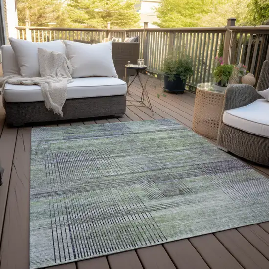 Artichoke Green Purple And Fern Green Striped Washable Indoor Outdoor Area Rug Photo 9
