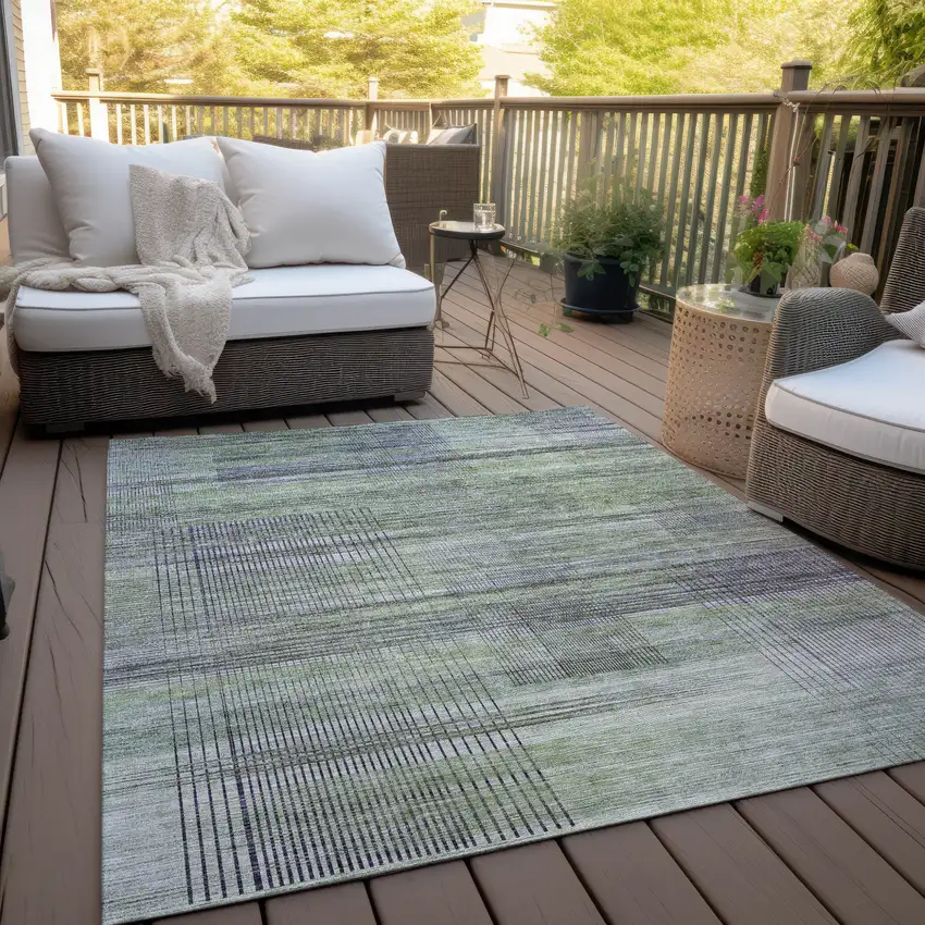 Artichoke Green Purple And Fern Green Striped Washable Indoor Outdoor Area Rug Photo 9