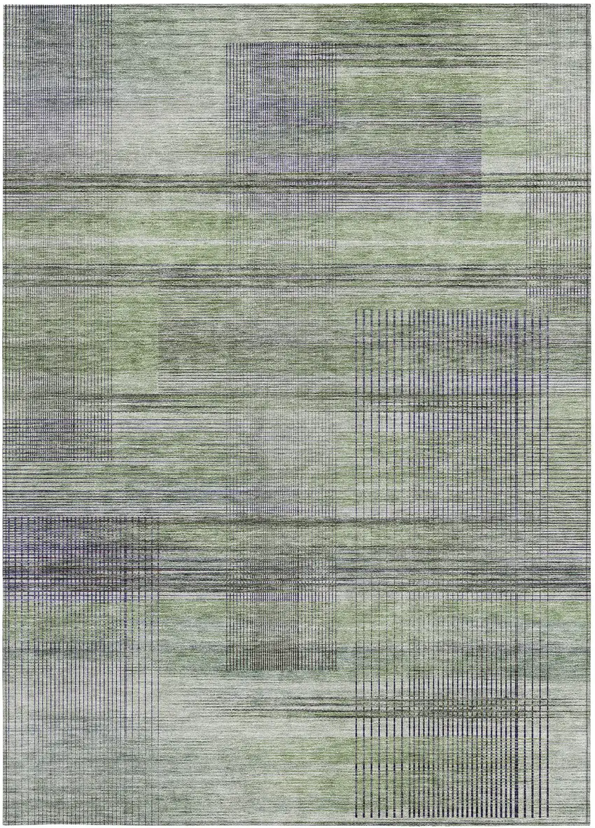 Artichoke Green Purple And Fern Green Striped Washable Indoor Outdoor Area Rug Photo 6