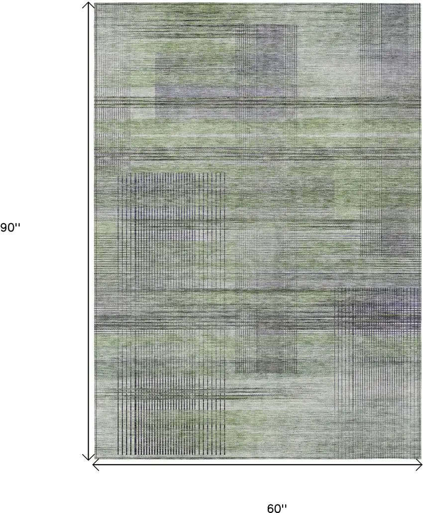 Artichoke Green Purple And Fern Green Striped Washable Indoor Outdoor Area Rug Photo 3