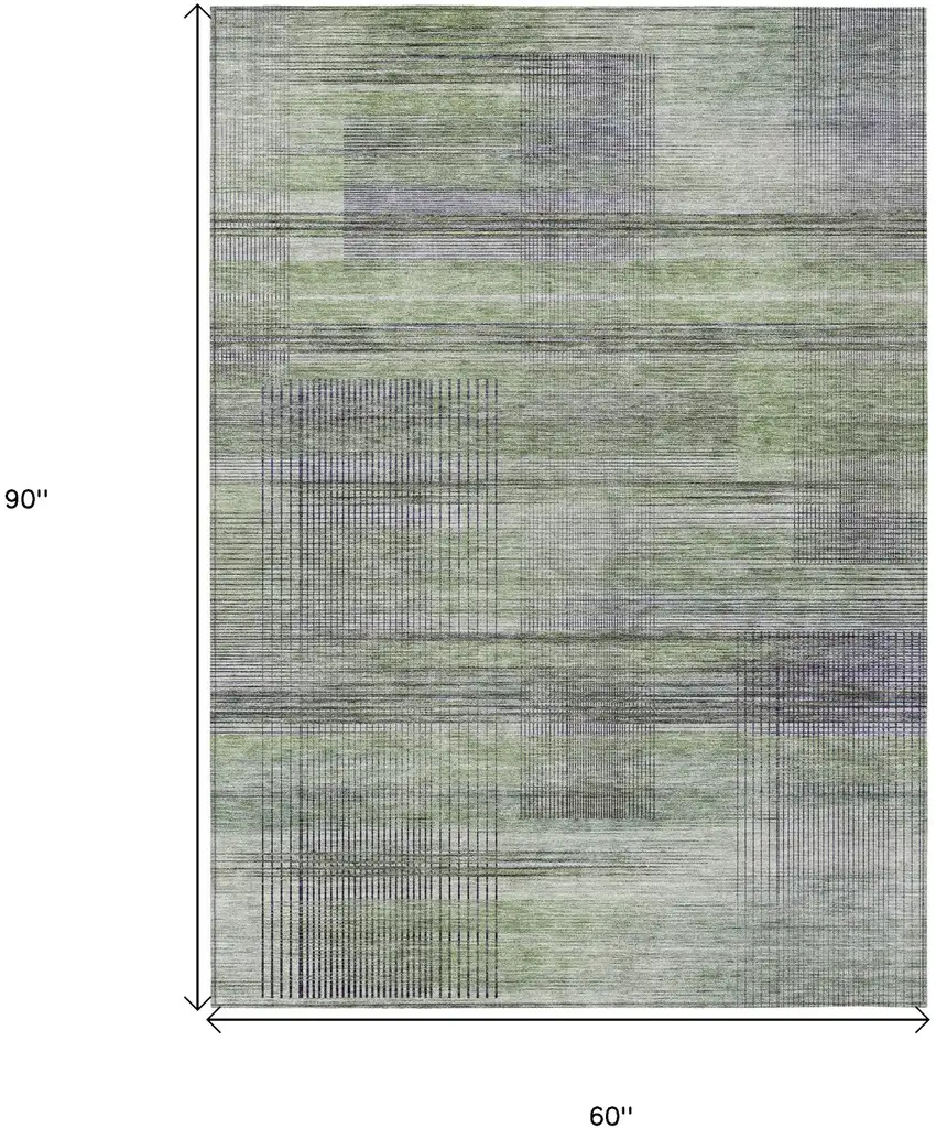 Artichoke Green Purple And Fern Green Striped Washable Indoor Outdoor Area Rug Photo 3