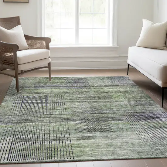 Artichoke Green Purple And Fern Green Striped Washable Indoor Outdoor Area Rug Photo 8