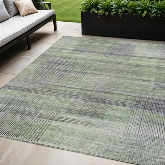 Artichoke Green Purple And Fern Green Striped Washable Indoor Outdoor Area Rug Photo 1
