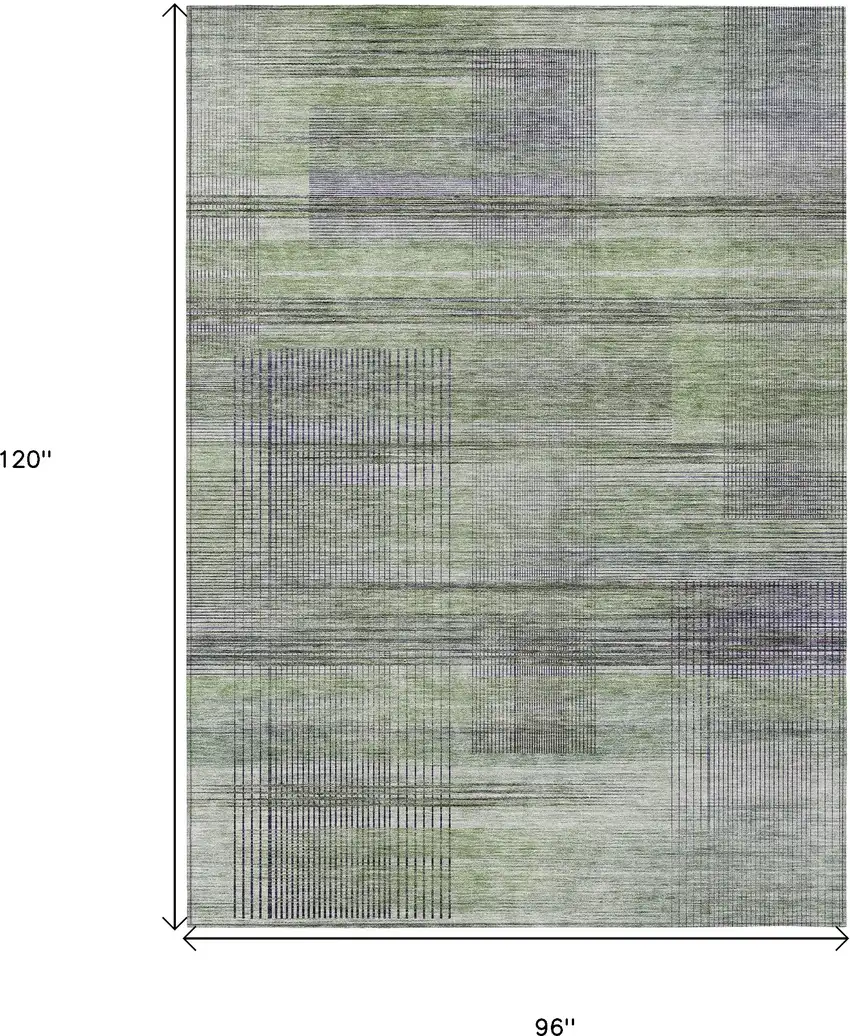 Artichoke Green Purple And Fern Green Striped Washable Indoor Outdoor Area Rug Photo 3