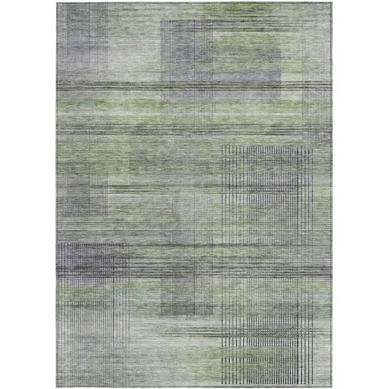 Artichoke Green Purple And Fern Green Striped Washable Indoor Outdoor Area Rug Photo 7