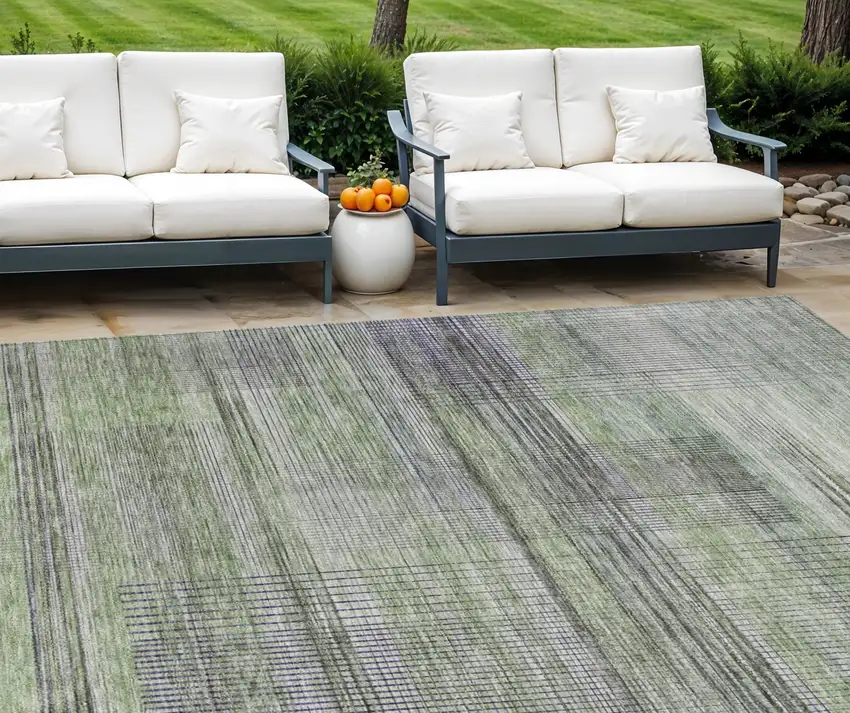 Artichoke Green Purple And Fern Green Striped Washable Indoor Outdoor Area Rug Photo 1