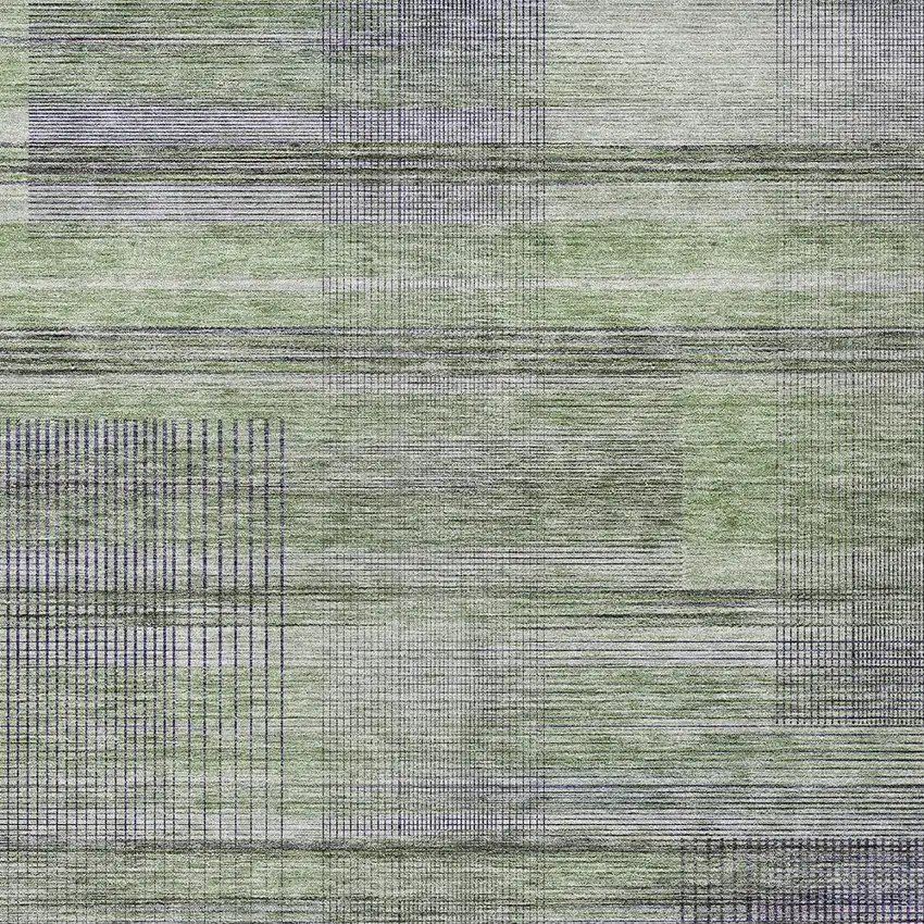 Artichoke Green Purple And Fern Green Striped Washable Indoor Outdoor Area Rug Photo 6