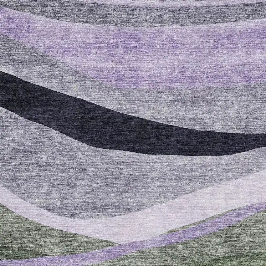 Artichoke Green Purple And Gray Abstract Washable Area Rug With UV Protection Photo 4
