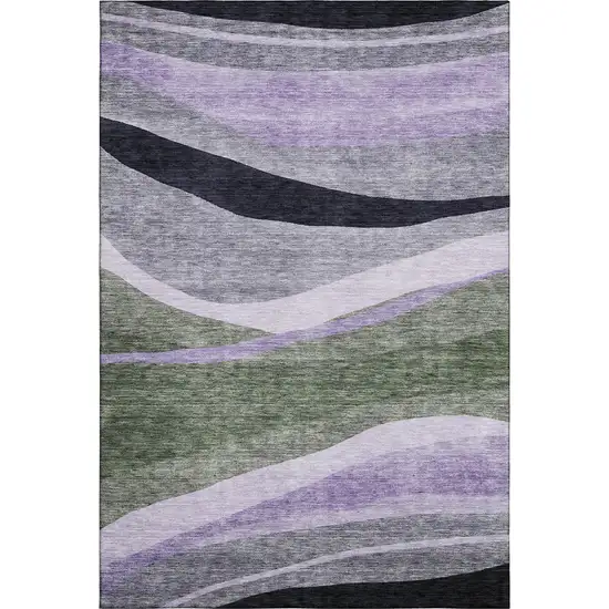 Artichoke Green Purple And Gray Abstract Washable Area Rug With UV Protection Photo 4