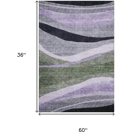 Artichoke Green Purple And Gray Abstract Washable Area Rug With UV Protection Photo 8