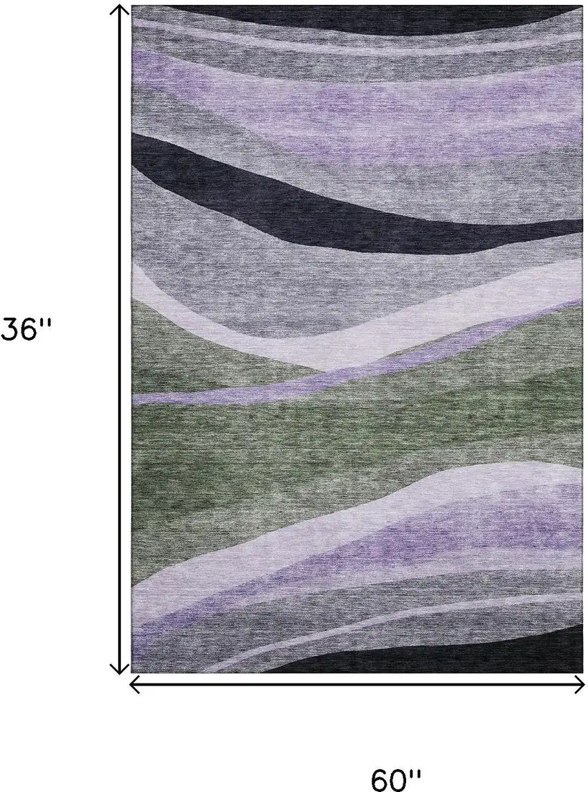 Artichoke Green Purple And Gray Abstract Washable Area Rug With UV Protection Photo 8