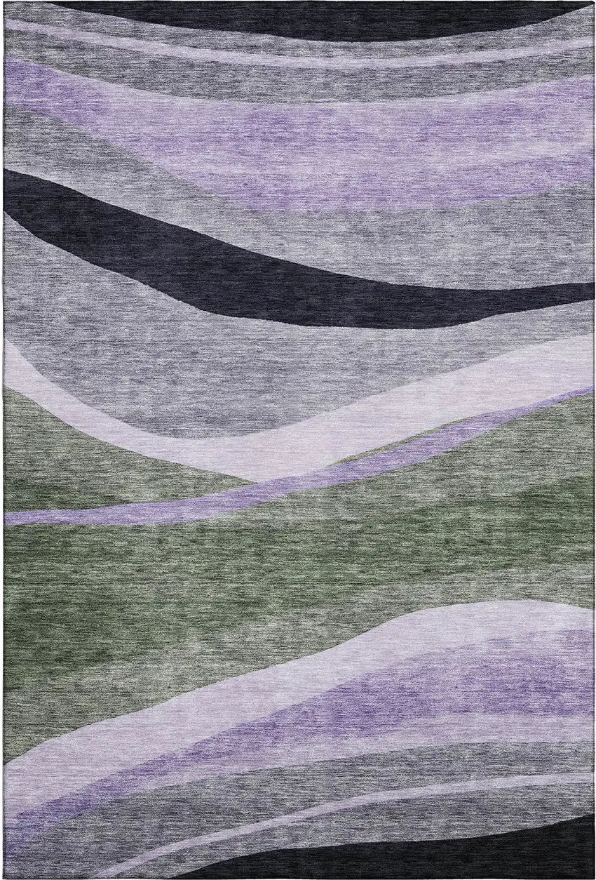 Artichoke Green Purple And Gray Abstract Washable Area Rug With UV Protection Photo 4