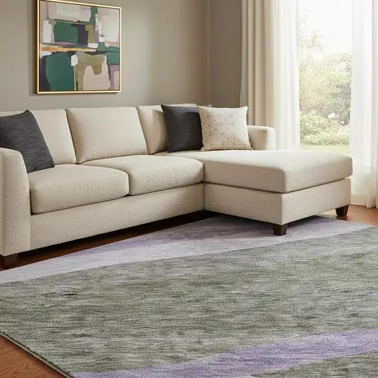 Artichoke Green Purple And Gray Abstract Washable Area Rug With UV Protection Photo 2