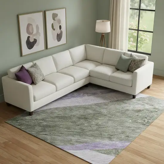 Artichoke Green Purple And Gray Abstract Washable Area Rug With UV Protection Photo 2