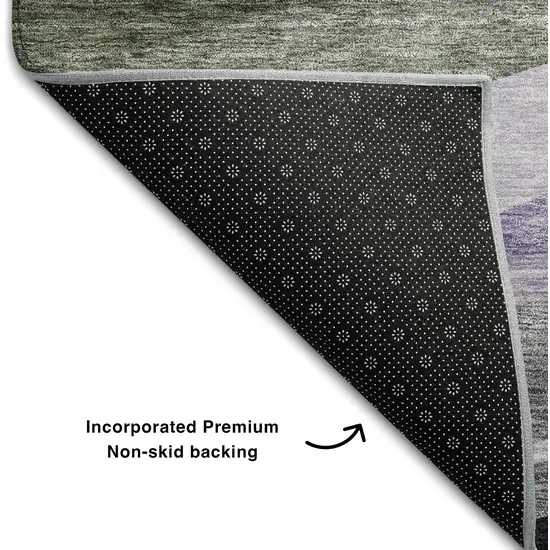 Artichoke Green Purple And Gray Abstract Washable Area Rug With UV Protection Photo 6