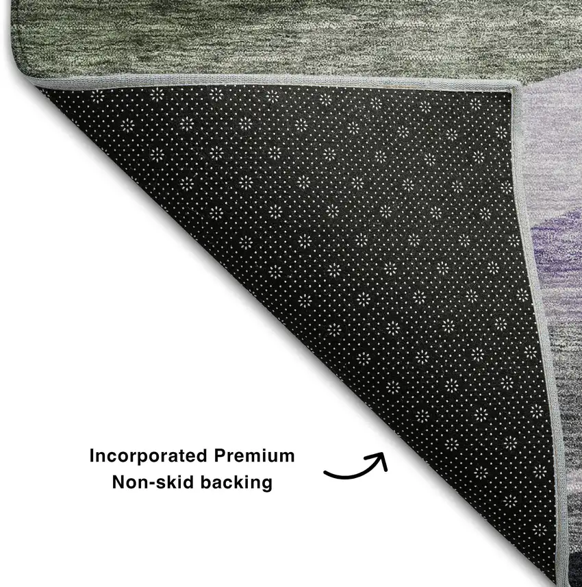 Artichoke Green Purple And Gray Abstract Washable Area Rug With UV Protection Photo 6