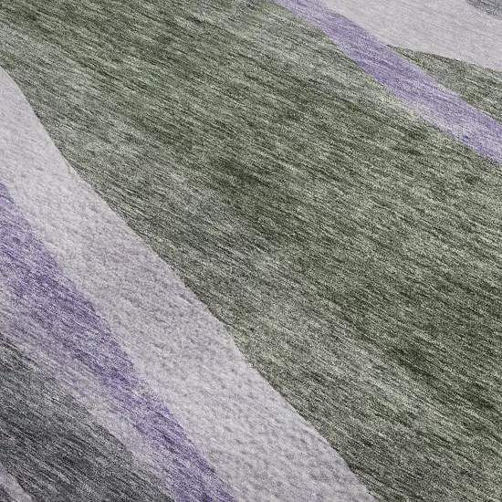 Artichoke Green Purple And Gray Abstract Washable Area Rug With UV Protection Photo 3