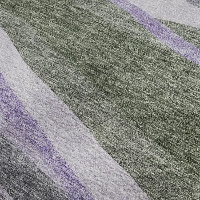 Artichoke Green Purple And Gray Abstract Washable Area Rug With UV Protection Photo 3