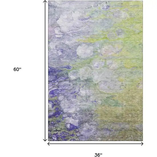 Artichoke Green Purple And Ivory Abstract Washable Area Rug With UV Protection Photo 8