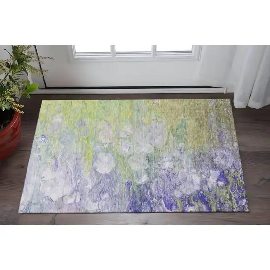 Artichoke Green Purple And Ivory Abstract Washable Area Rug With UV Protection Photo 3