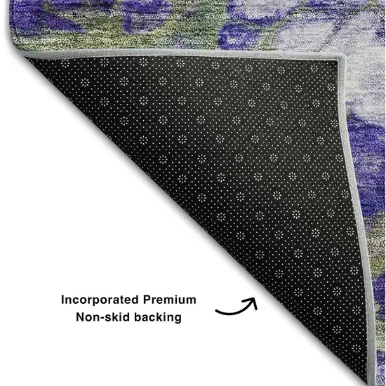 Artichoke Green Purple And Ivory Abstract Washable Area Rug With UV Protection Photo 9